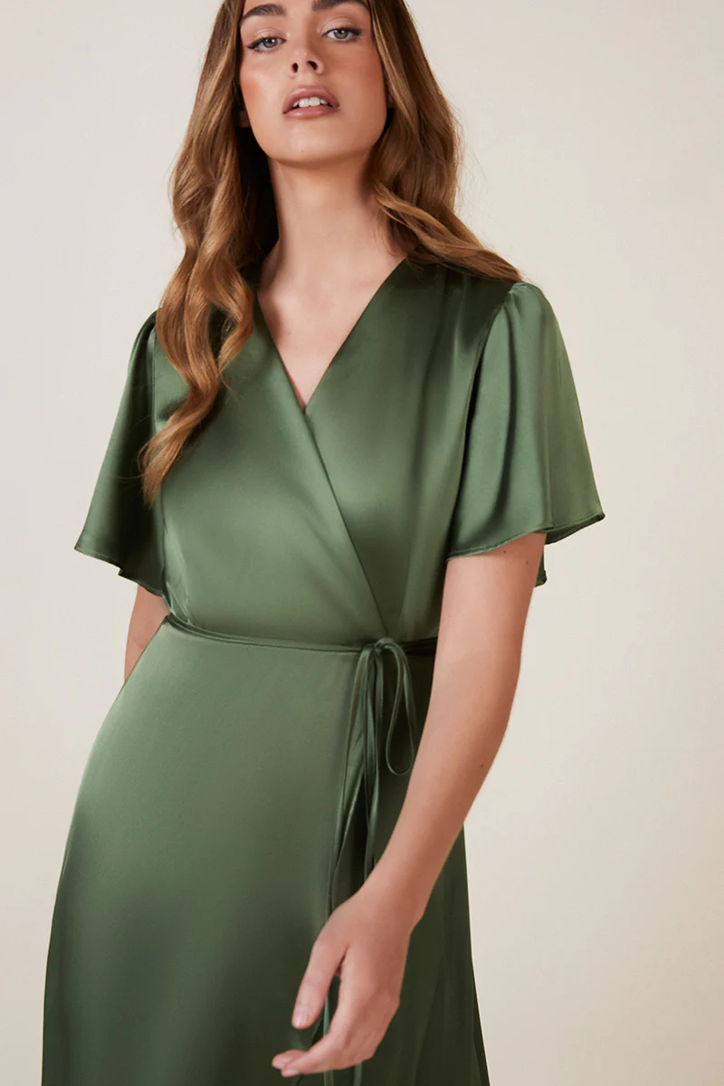 REWRITTEN Florence Waterfall Bridesmaid Dress in Olive Green