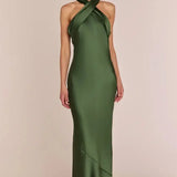 REWRITTEN Roma Bridesmaid Dress - Olive Green Satin