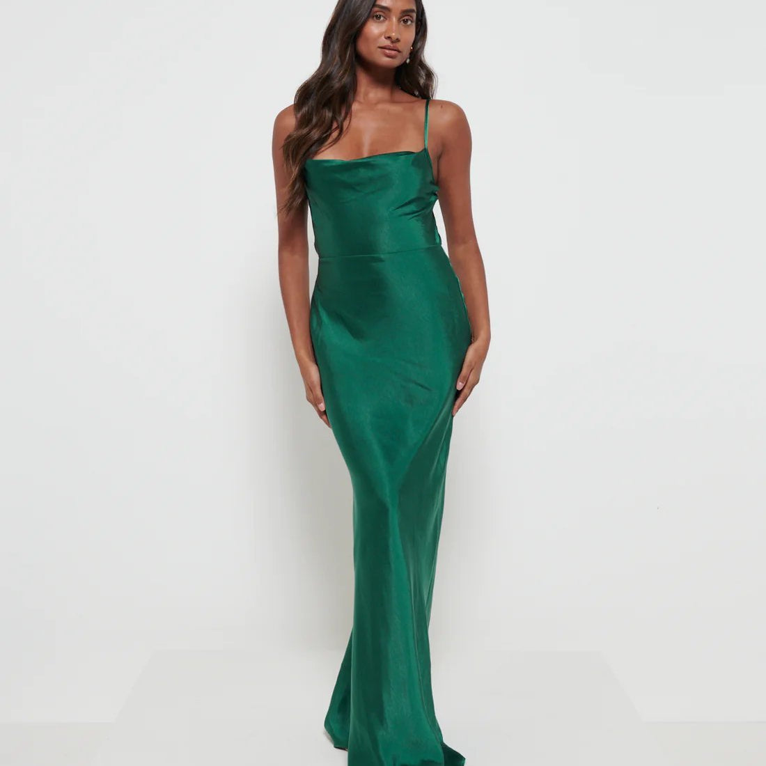Keisha Maxi Bridesmaid Dress in emerald green, available to rent at Something Borrowed