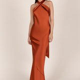 REWRITTEN Roma Bridesmaid Dress - Burnt Orange Satin