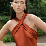 REWRITTEN Roma Bridesmaid Dress - Burnt Orange Satin