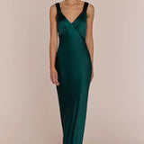REWRITTEN Amelia Dress in Forest Green Satin