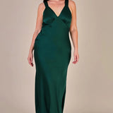 REWRITTEN Amelia Dress in Forest Green Satin