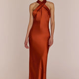 REWRITTEN Roma Bridesmaid Dress in Burnt Orange Satin