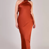 REWRITTEN Roma Bridesmaid Dress in Burnt Orange Satin