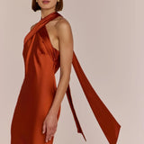 REWRITTEN Roma Bridesmaid Dress in Burnt Orange Satin