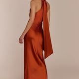 REWRITTEN Roma Bridesmaid Dress in Burnt Orange Satin