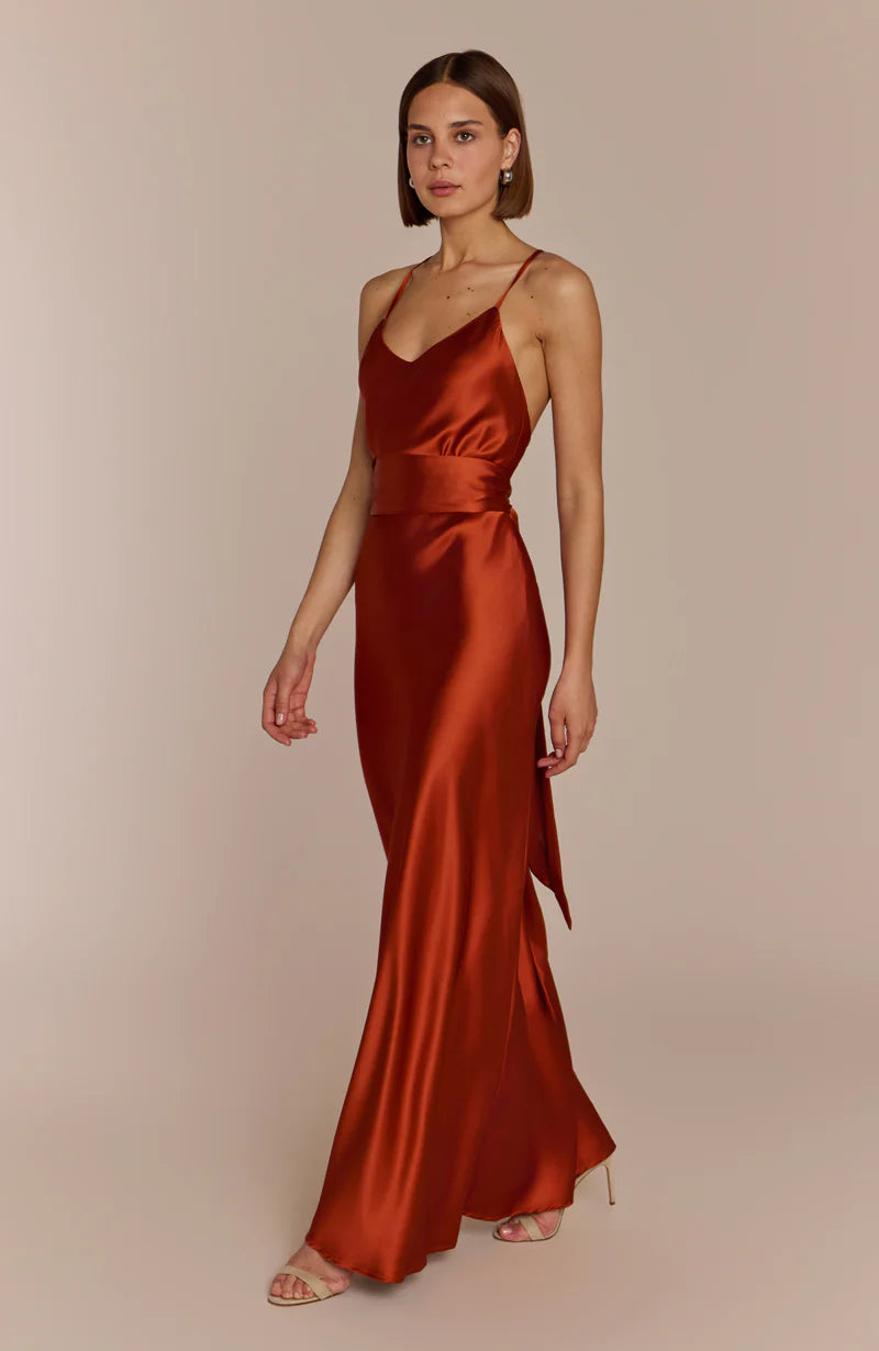 brooklyn dress in burnt orange satin product info and reviews Rewritten Brooklyn Bridesmaid Dress in Burnt Orange Satin We Do Bou