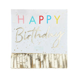 Happy Birthday Fringed Gold Napkins- 5 Inner Pack