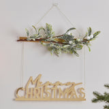 Gold Acrylic Merry Christmas Hanging Decoration with Mistletoe