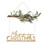 Gold Acrylic Merry Christmas Hanging Decoration with Mistletoe- 5 Inner Pack