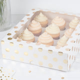 White and Gold Polka Dot 12 Hole Cupcake Box- 10 Inner Pack