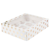 White and Gold Polka Dot 12 Hole Cupcake Box- 10 Inner Pack