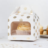 White and Gold Polka Dot Single Cupcake Box