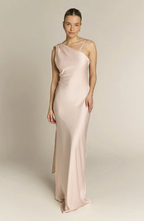 REWRITTEN Raye One Shoulder Dress in Champagne