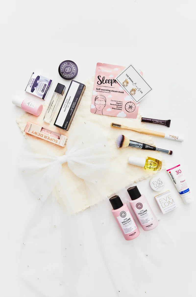 Collection of skincare and makeup products on a light background