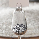 Silver Glitter Filled Wine Glass Christmas Place Card Holders- 5 Inner Pack
