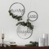 Silver Acrylic Merry and Bright Hanging Christmas Decorations