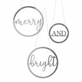 Silver Acrylic Merry and Bright Hanging Christmas Decorations
