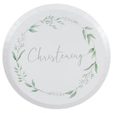 White and Green Christening Paper Plates