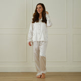 White Satin Pyjamas with Feather Trims - Large- 5 Inner Pack