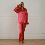 Pink Satin Pyjamas with Feather Trims - Extra Large- 5 Inner Pack