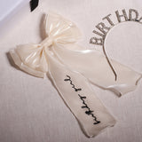 Ivory Embroidered 'Birthday Girl' Hair Bow- 5 Inner Pack