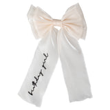 Ivory Embroidered 'Birthday Girl' Hair Bow- 5 Inner Pack