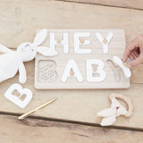 Hey Baby Wooden Puzzle Baby Shower Guest Book- 5 Inner Pack