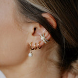 Pearl Drop Huggie Hoop Earrings - Gold