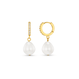 Pearl Drop Pavé Huggie Hoop Earrings - Gold