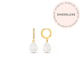 Pearl Drop Pavé Huggie Hoop Earrings - Gold