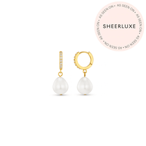 Orelia London Pearl Drop Pavé Huggie Hoop Earrings - Gold