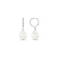 Orelia London Pearl Drop Pavé Huggie Hoop Earrings - Silver
