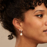 Pearl Drop Pavé Huggie Hoop Earrings - Silver