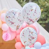 Double Layered White and Rainbow Confetti Balloon Bundle- 5 Inner Pack