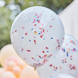 Double Layered White and Rainbow Confetti Balloon Bundle- 5 Inner Pack