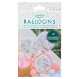 Double Layered White and Rainbow Confetti Balloon Bundle- 5 Inner Pack