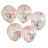Hello 18 Rainbow Confetti 18th Birthday Balloons- 5 Inner Pack