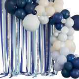 Blue, Cream & Silver Streamer and Balloon Arch Party Backdrop- 5 Inner Pack