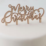 Festive Wooden Merry Christmas Cake Topper