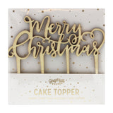 Festive Wooden Merry Christmas Cake Topper