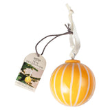 Yellow and White Striped Hand Painted Christmas Bauble