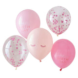 Pink Confetti Happy Birthday Balloons- 5 Inner Pack