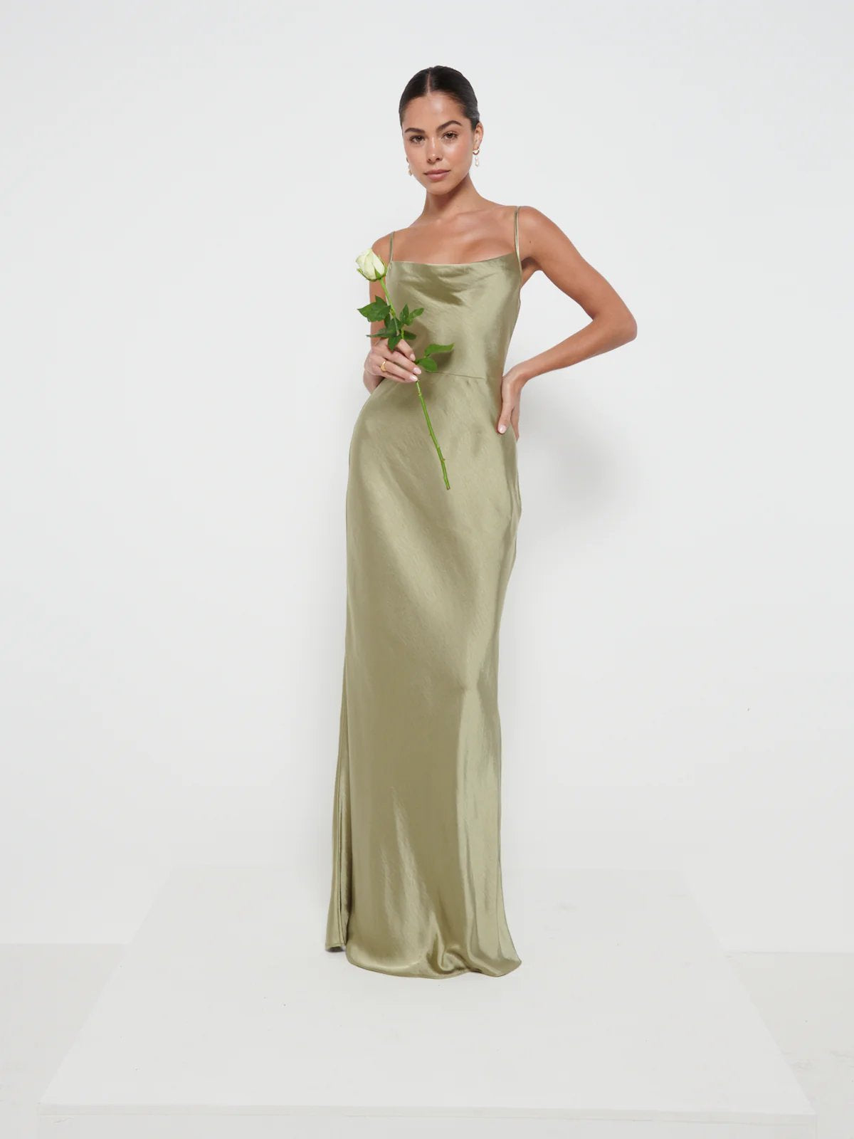 pretty lavish olive green bridesmaid dress Sadie Crepe Maxi Bridesmaid Dress