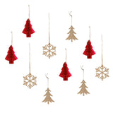 Wooden Trees, Foliage and Red Christmas Hanging Decorations