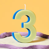 Green and Blue Number 3 Candle
