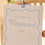 Cream and Blue Customisable Reserved Chair Wedding Signs