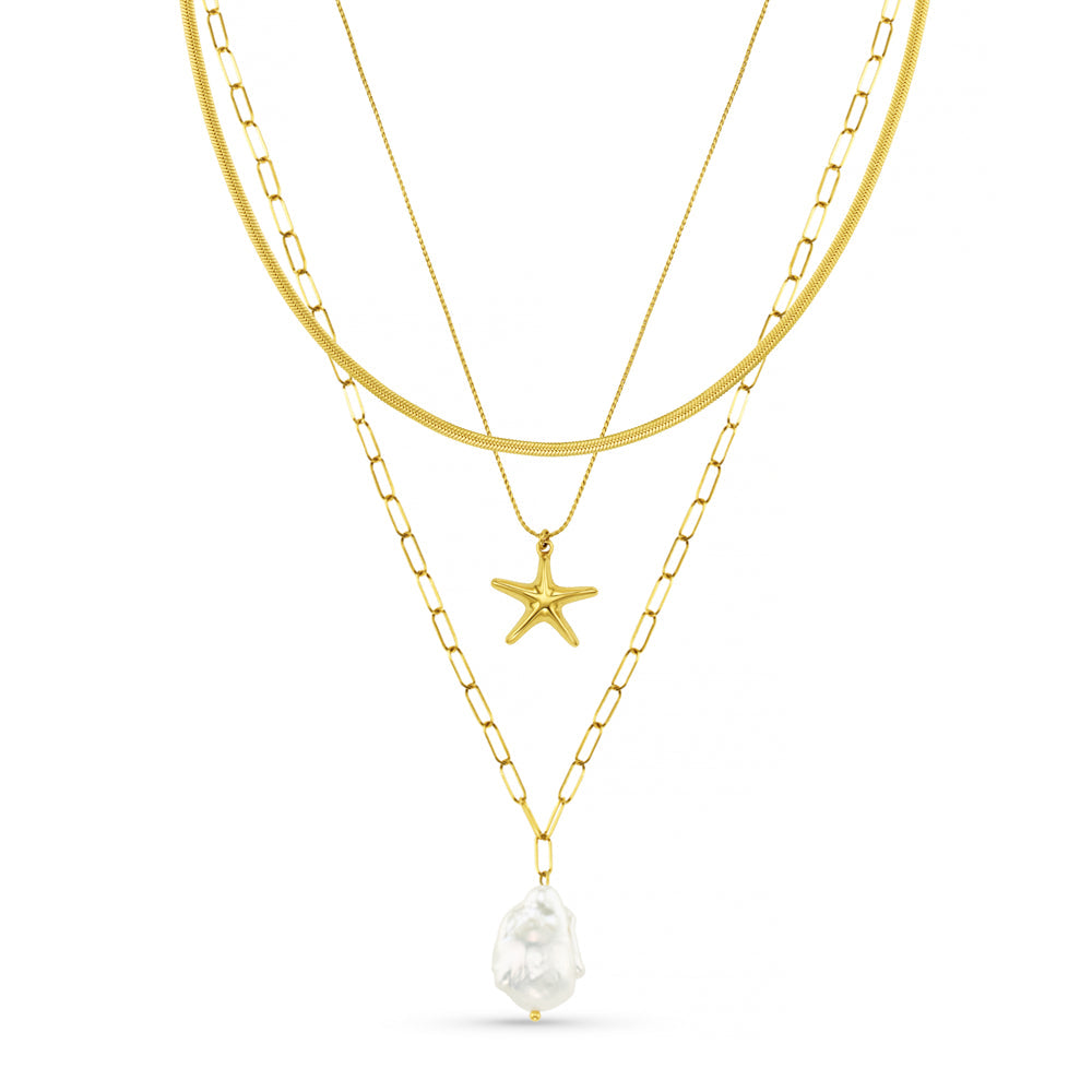 Orelia London LUXE Starfish & Pearl Layered Necklace Set