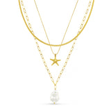 LUXE Starfish & Pearl Layered Necklace Set